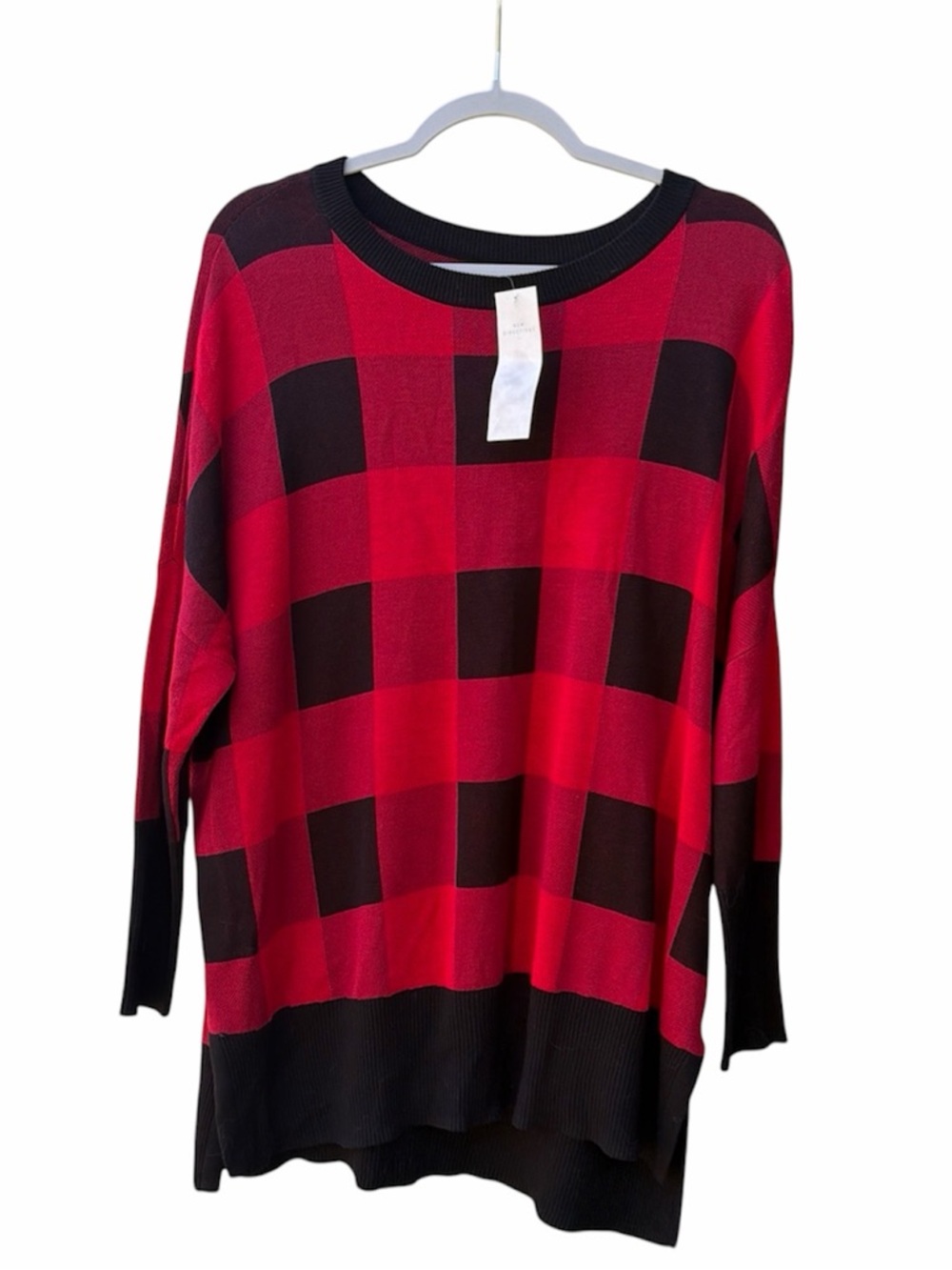 NWT New Directions red /blk check long sleeve pullover sweater  Women Size L